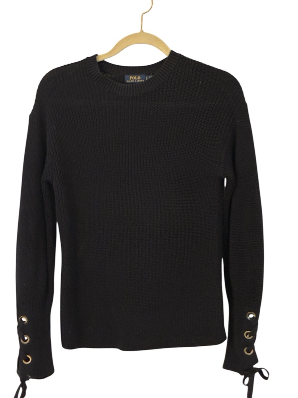 Polo Ralph Lauren Women's Sweater Navy Pima Cotton Lace Up Sleeve Sz SP